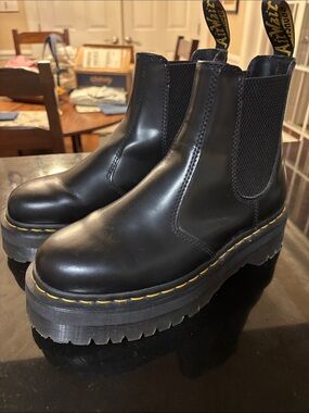 Dr. Martens Black Leather Chelsea Boots with Yellow Stitching 2976 Quad 9